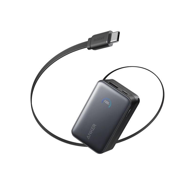Anker A1638 Nano 45W Power Bank with Built-In Retractable USB-C Cable - 10000mAh