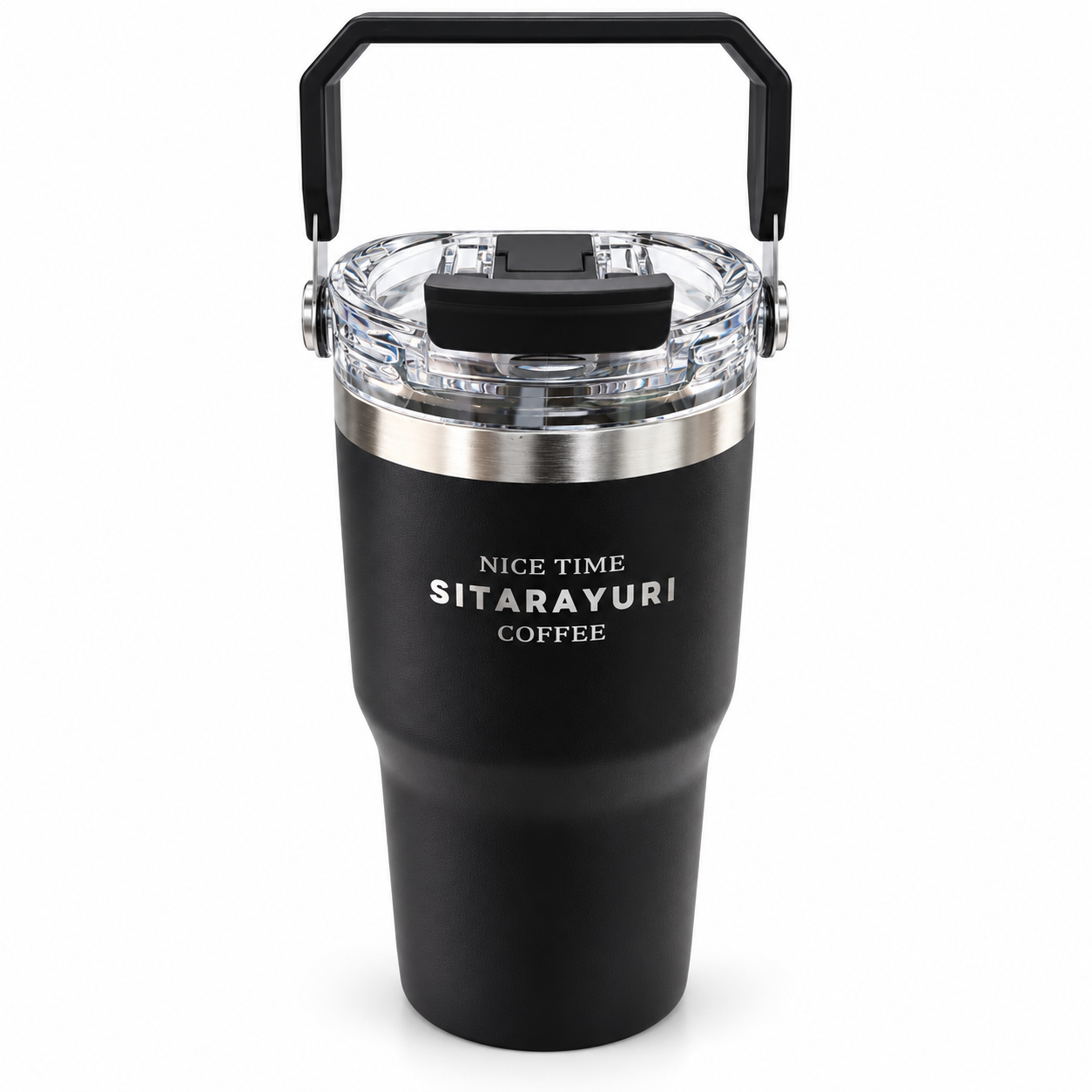 Premium Black Travel Mug with Handle & Transparent Lid | Coffee/Tea/Water Tumbler
